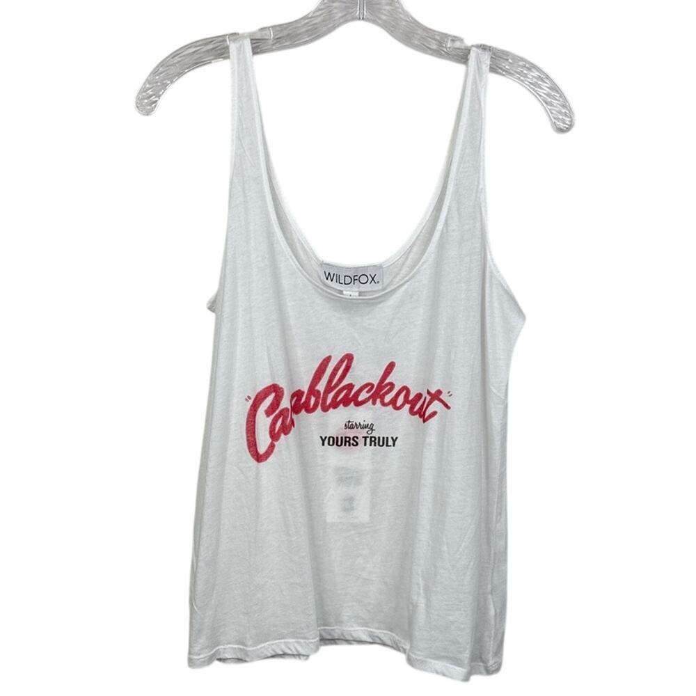 Wildfox Casablackout Vanilla Graphic Tank Top Women's Size Large L White NWT
